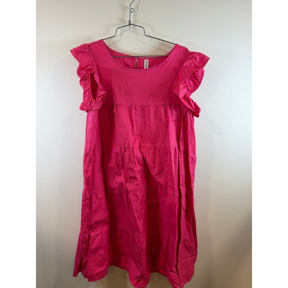 Zenana Outfitters Hot Pink Ruffle Sleeve Midi Dress. B this because runs more M